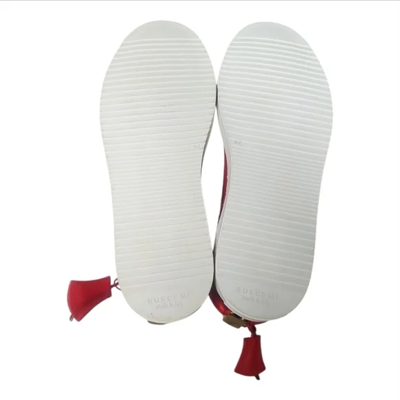 BUSCEMI |125mm Red Leather High-Top Sneakers Gold Lock EU 38 / US 8 NWT - Picture 8 of 11